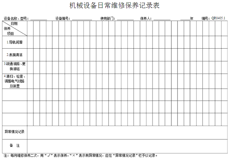 洗衣房設備怎么做好保養(yǎng)記錄表格？